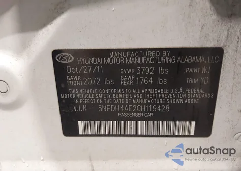 2012 Hyundai Elantra Limited from USA, damaged, VIN 5NPDH4AE2CH119428